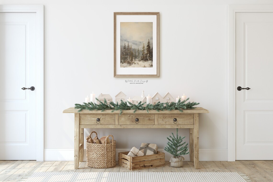 Rustic Winter Landscape Art Print, Vintage Farmhouse - Image 2