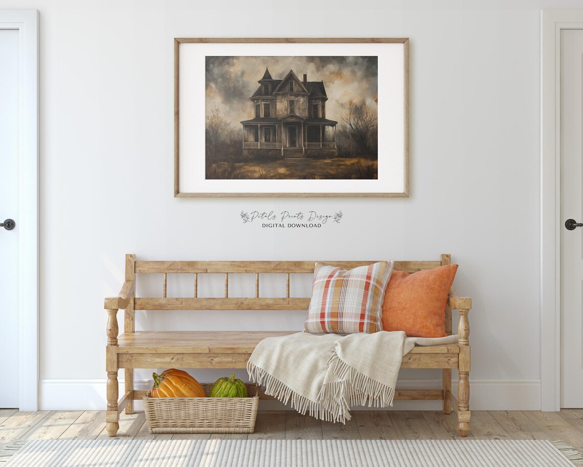 Halloween Haunted House Rustic Graveyard Wall Art Print - Image 3