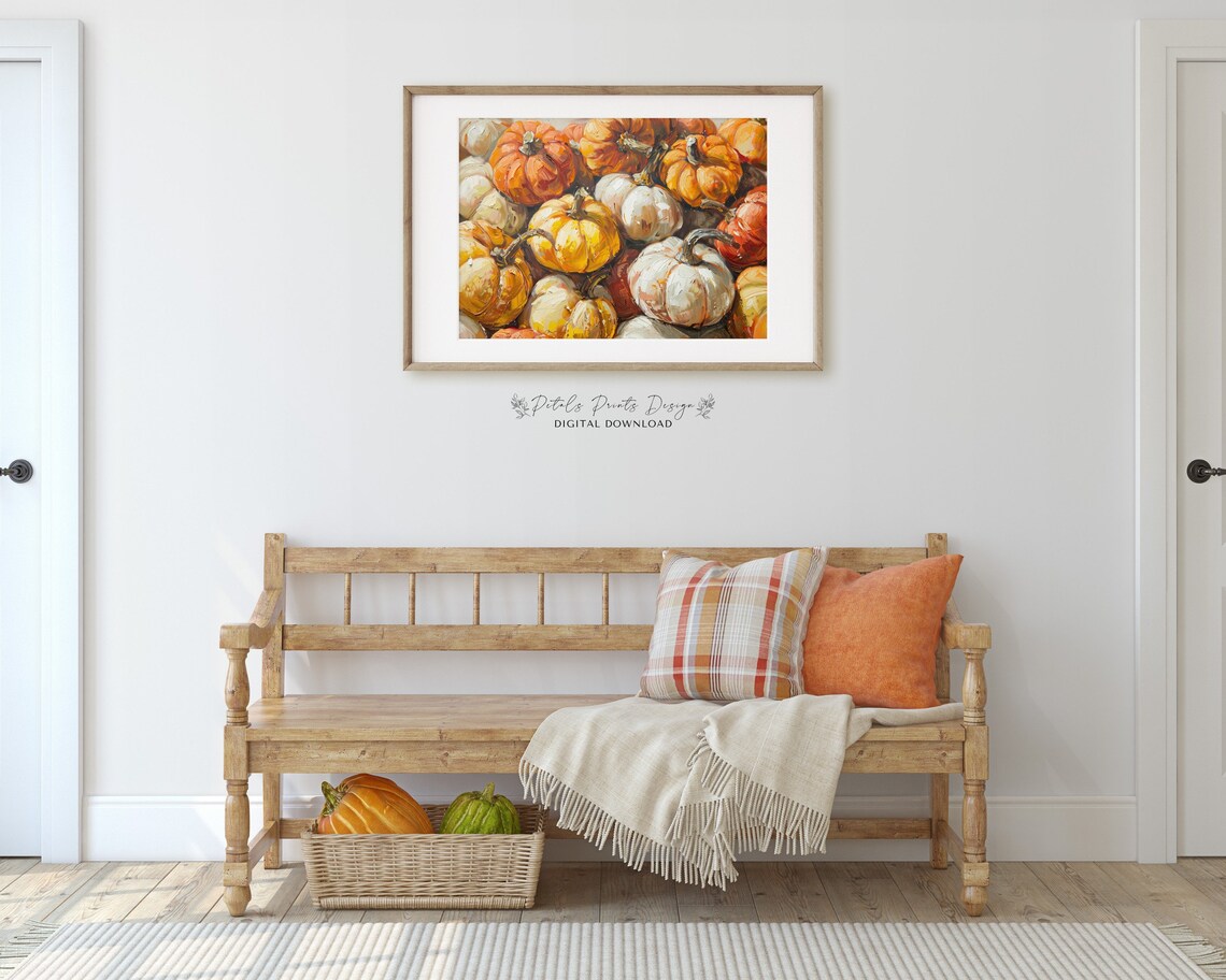 Golden Harvest Pumpkins Close Up Impasto Oil Painting Poster - Image 3