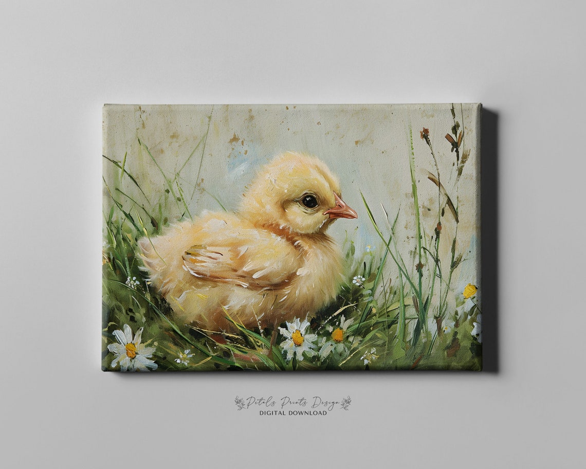 Baby Chick in Daisy Meadow Vintage Spring Farm Animal Poster - Image 4