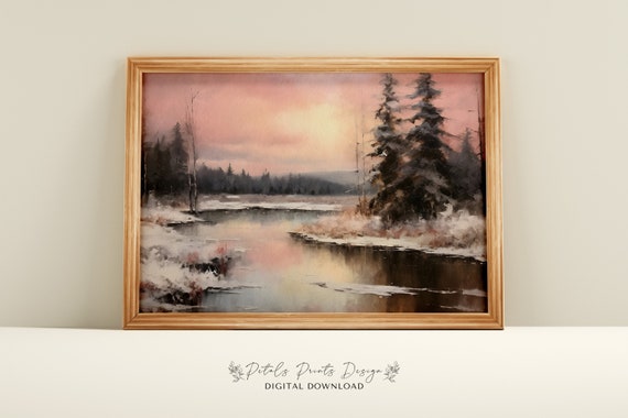 Vintage Rustic Winter Landscape Art Print
