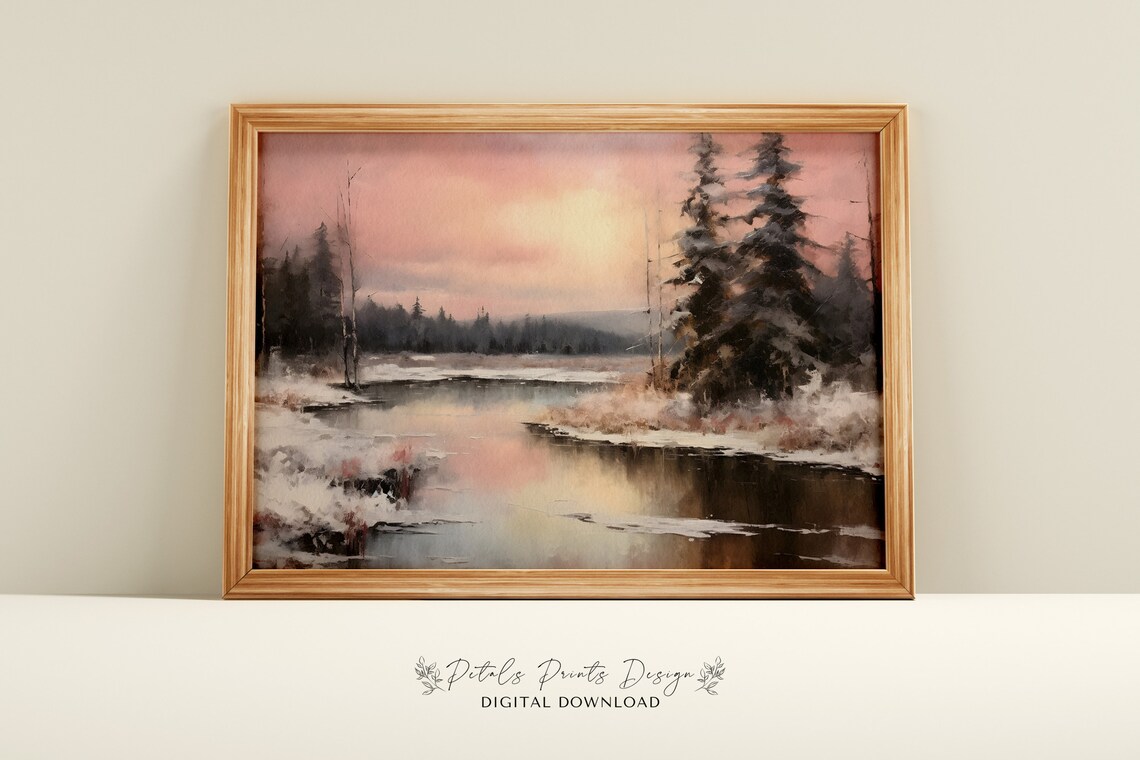 Vintage Rustic Winter Landscape Art Print