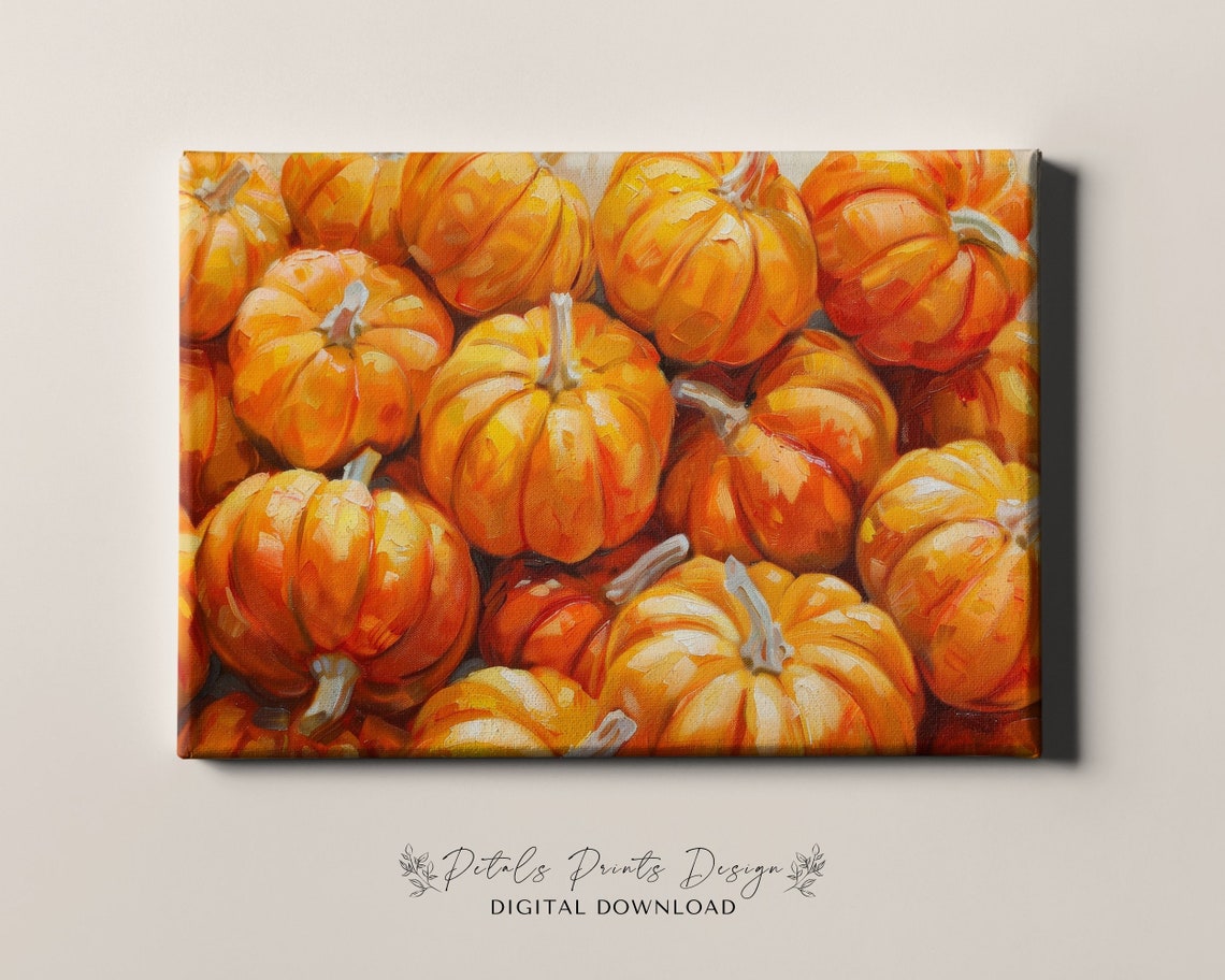 Bold Orange Pumpkin Patch Pile Impasto Fall Harvest Art Print - Image 2