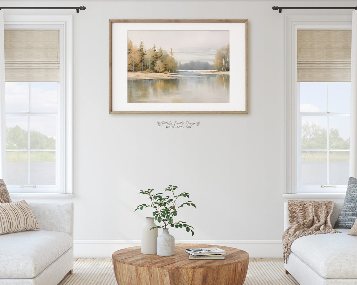 Autumn Lakeside Trees Calm Water Reflection Fall Landscape Poster - Image 2