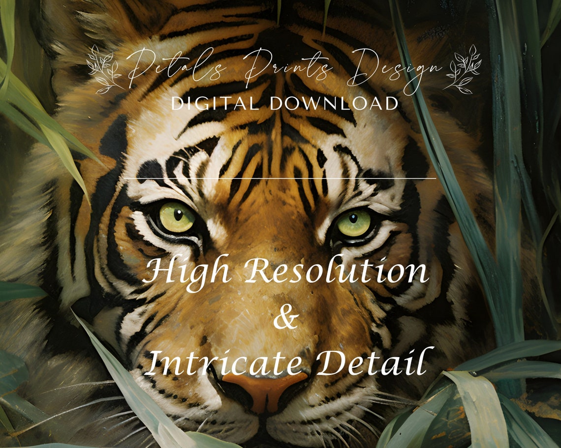 Tiger Staring Through Bamboo Leaves Moody Jungle Wildlife Poster - Image 3