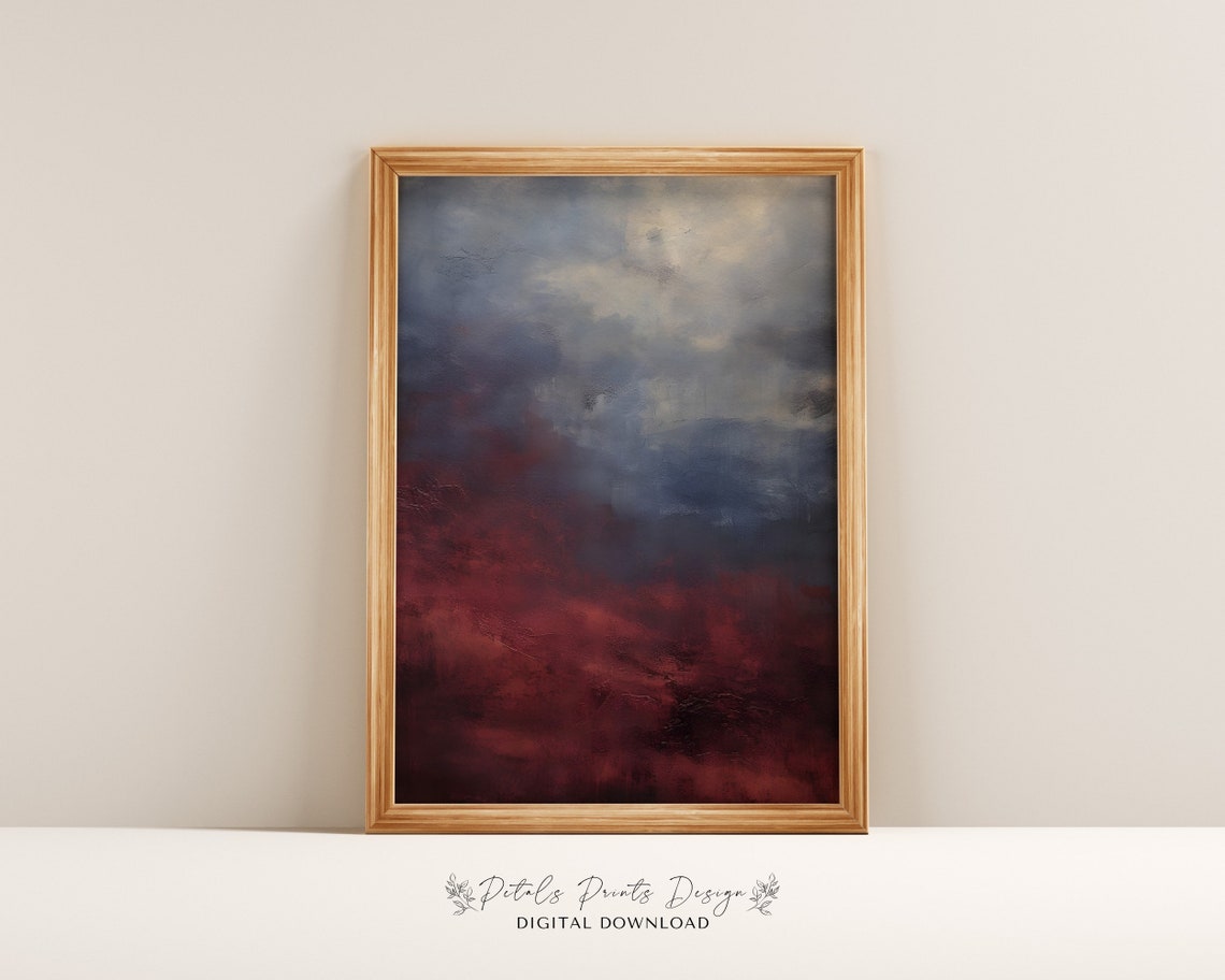 Stormy Dark Navy Burgundy Clouds Moody Abstract Sky Art Poster