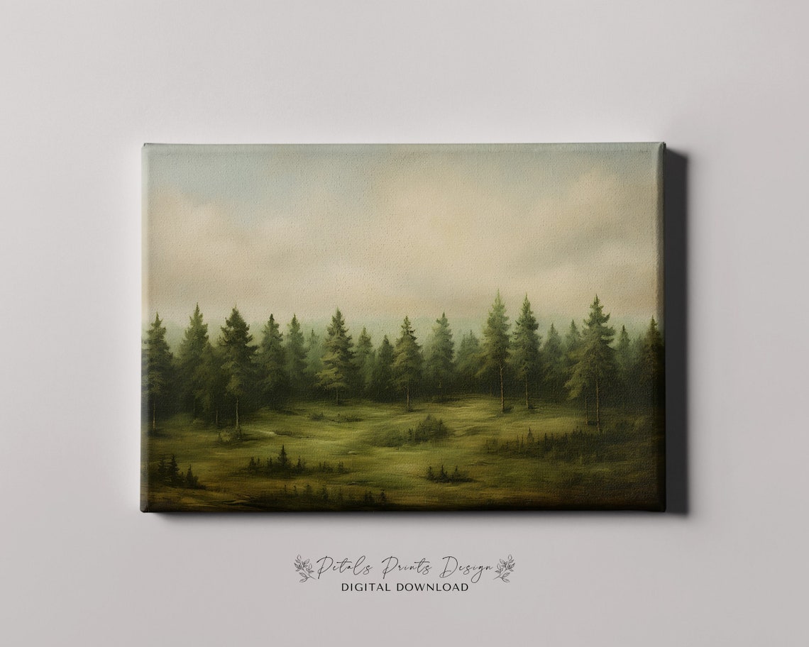 Dark Pine Forest Meadow Edge Moody Evergreen Trees Landscape Poster - Image 4