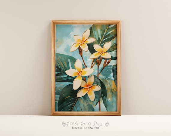 Tropical Plumeria Flowers Turquoise Botanical Floral Painting Poster