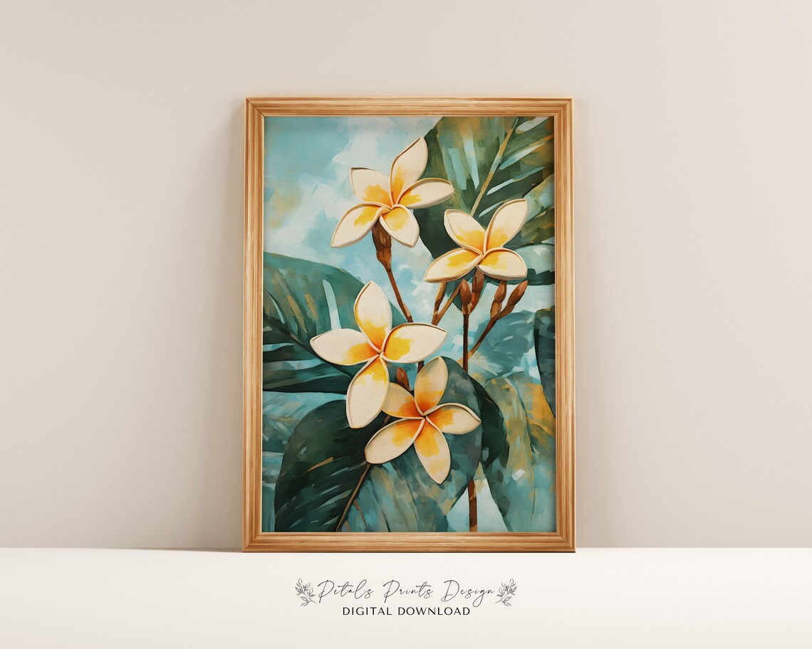Tropical Plumeria Flowers Turquoise Botanical Floral Painting Poster