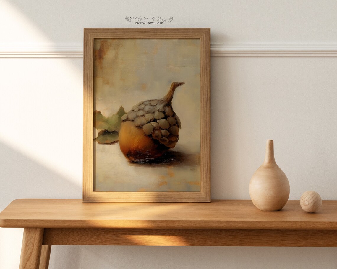 Acorn Still Life Painting, Vintage Autumn Art Print - Image 2