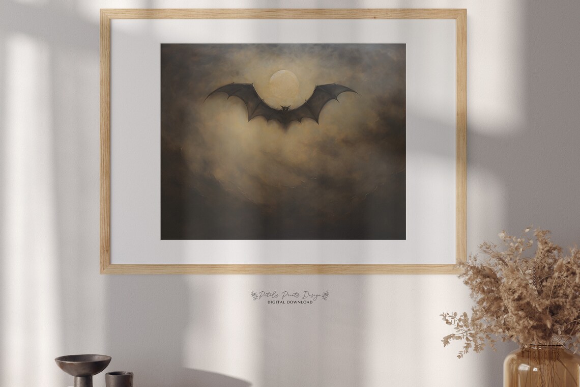 Vintage Bat Halloween Art Print, Rustic Decor - Image 2