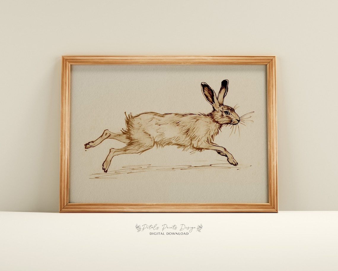 Vintage Spring Rabbit Art Print, Rustic Easter