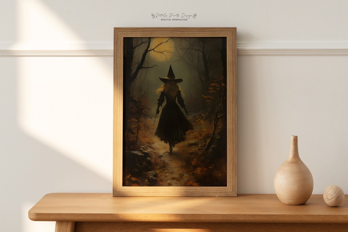 Vintage Witch Halloween Rustic Wall Art Print - Image 4