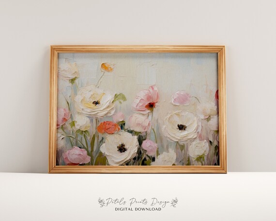 Airy White Blush Anemones Soft Pastel Horizontal Floral Poster