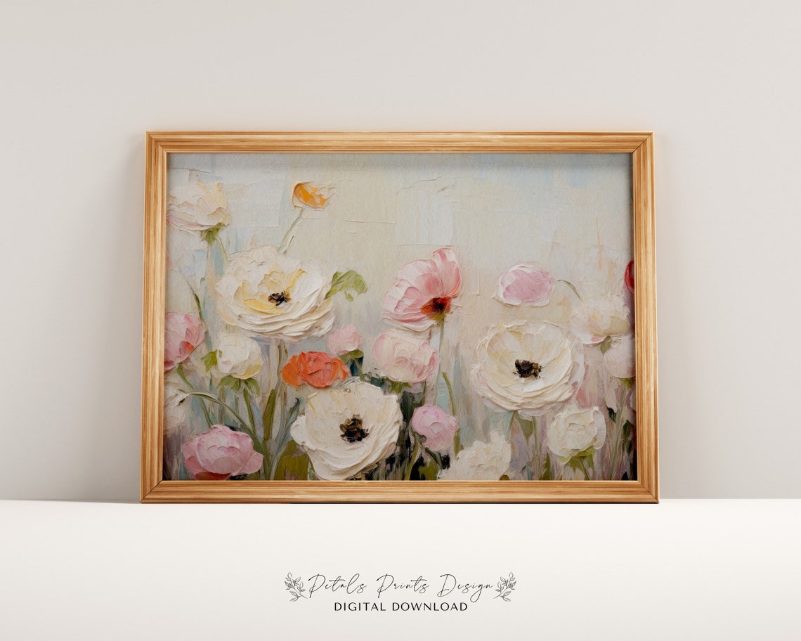 Airy White Blush Anemones Soft Pastel Horizontal Floral Poster
