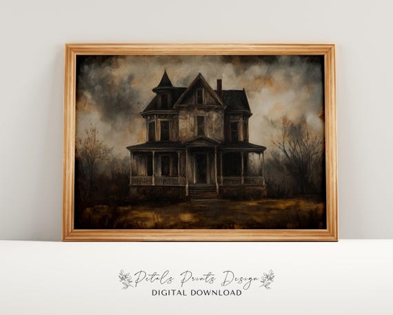 Halloween Haunted House Rustic Graveyard Wall Art Print