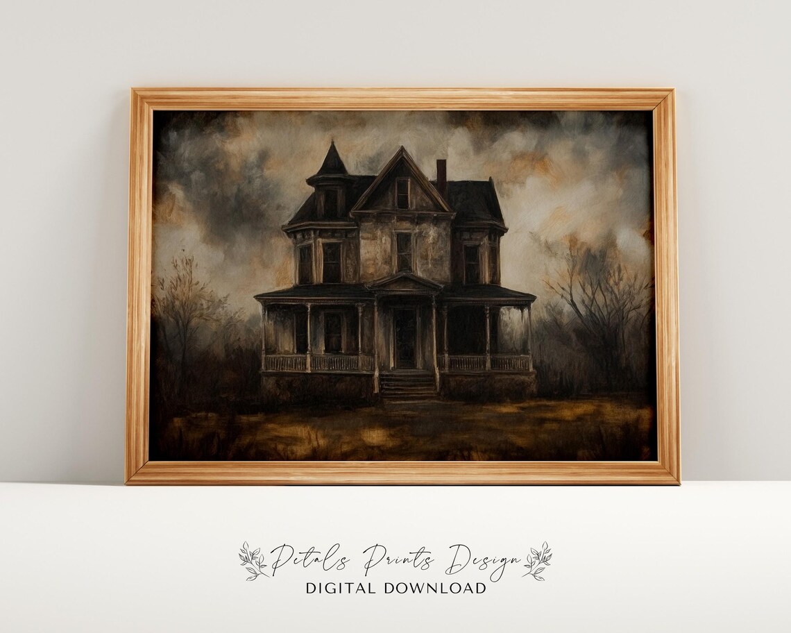 Halloween Haunted House Rustic Graveyard Wall Art Print