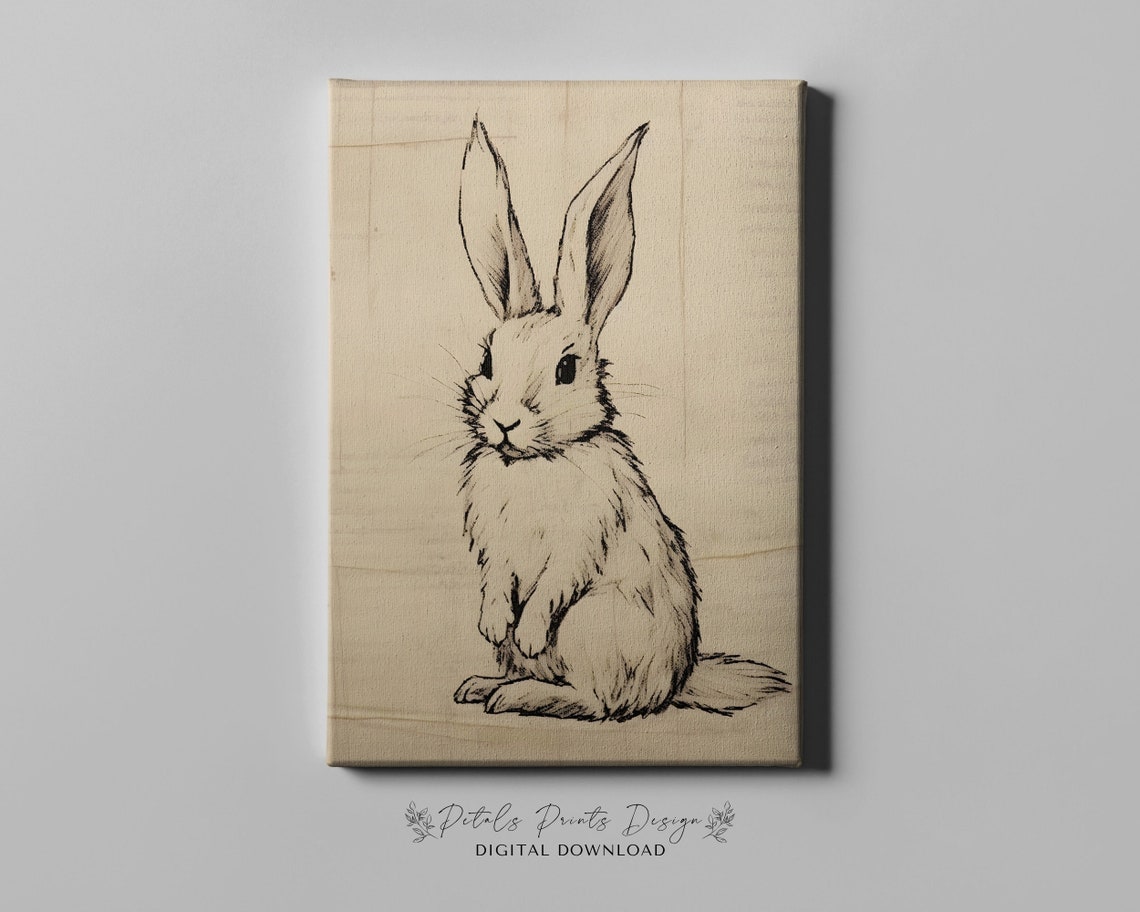 Vintage Bunny Rabbit Line Sketch Rustic Easter Spring Art Print - Image 4