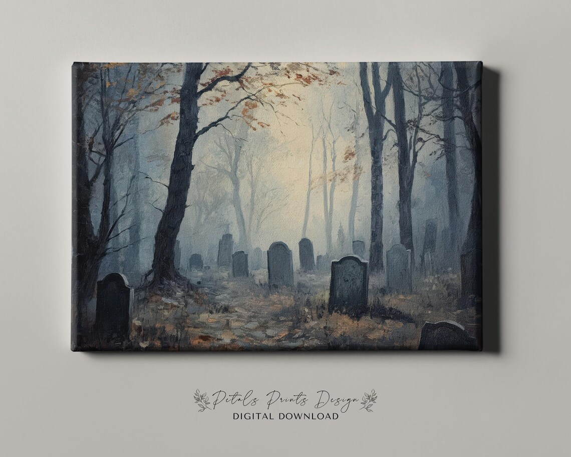 Halloween Graveyard Rustic Vintage Style Art Print - Image 4