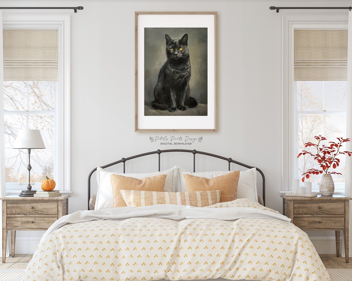 Black Cat Golden Eyes Portrait Moody Halloween Cat Art Print - Image 2