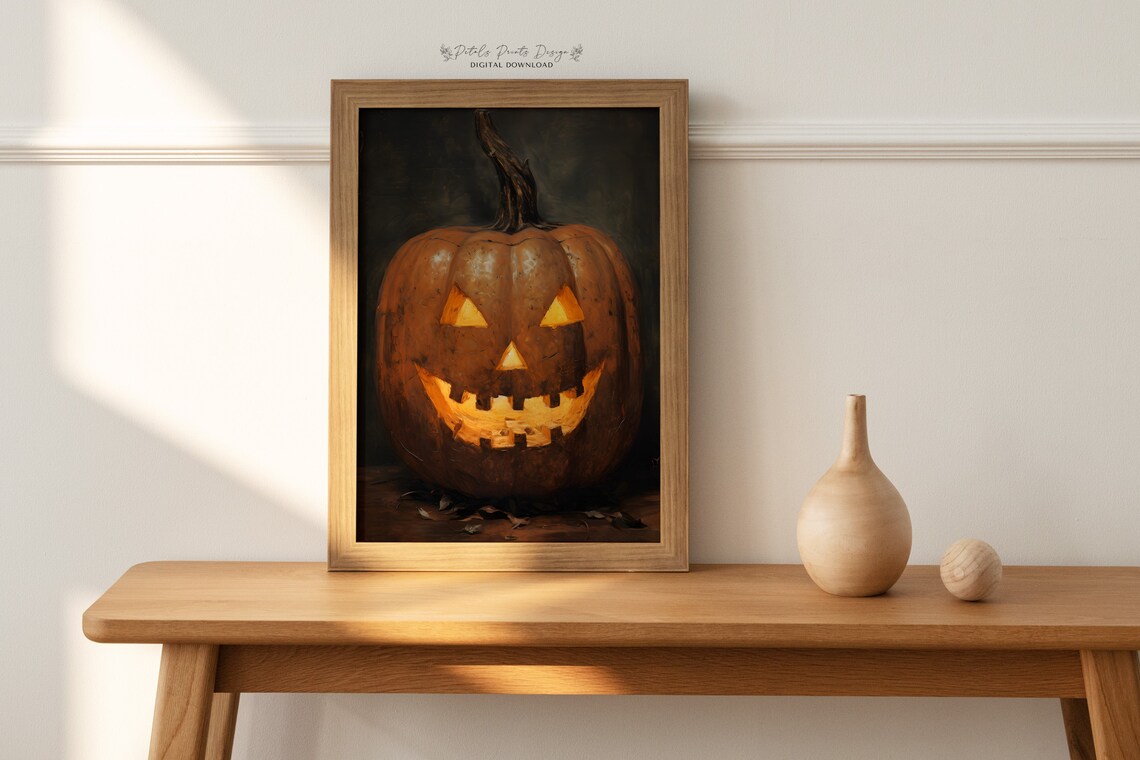 Vintage Pumpkin Halloween Art Print, Rustic Decor - Image 2