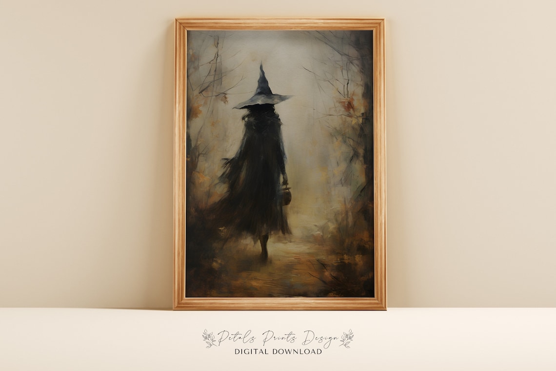 Vintage Witch Halloween Print, Rustic Decor