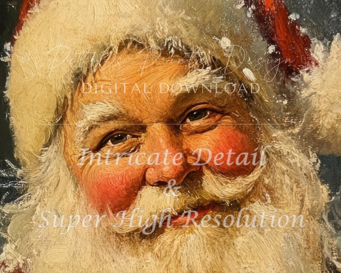 Smiling Santa Claus Portrait in Snow Vintage Christmas Painting Poster - Image 3
