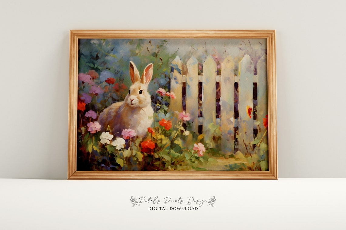 Bunny Among Colorful Wildflowers by White Picket Fence Poster