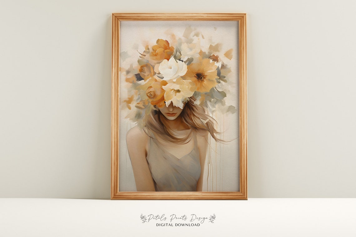 Flower Woman Art Vintage Oil Painting Cottagecore Wall Art Decor Farmhouse Print Garden Art Print 2024