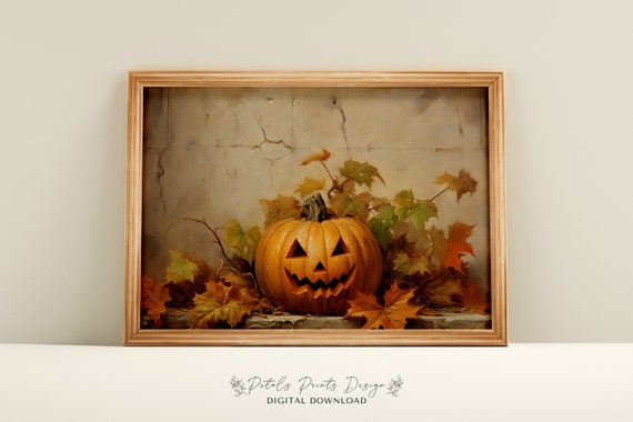 Vintage Pumpkin Halloween Art Print, Rustic Fall Decor