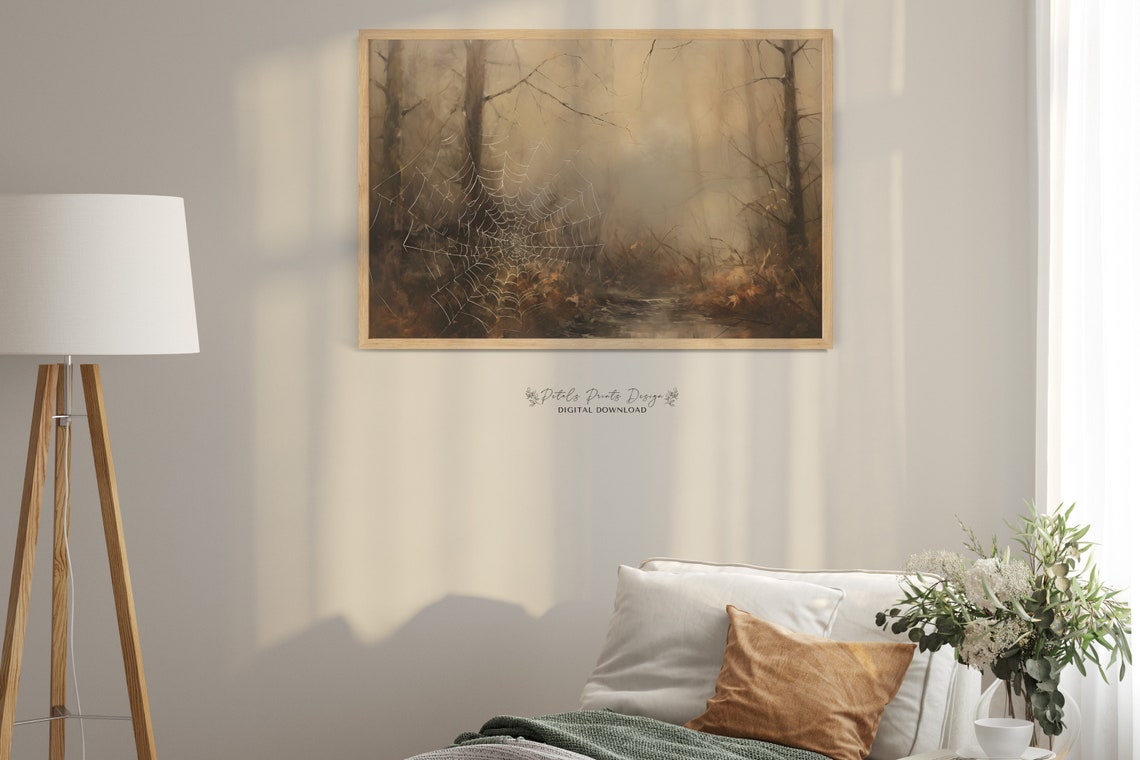 Spider Web Misty Dark Forest Spooky Vintage Halloween Night Poster - Image 2
