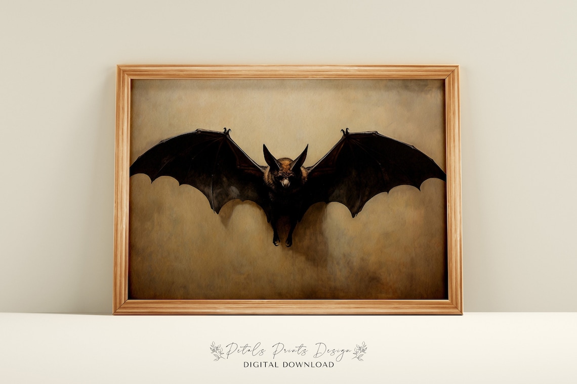Vintage Bat Painting, Rustic Halloween Poster