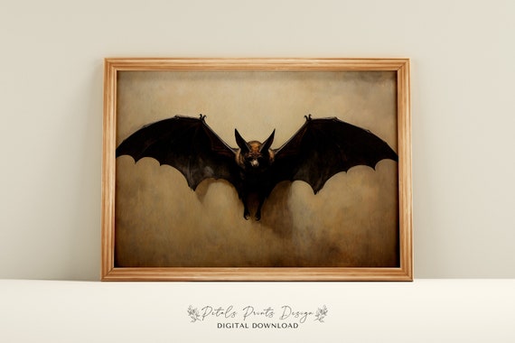 Vintage Bat Painting, Rustic Halloween Poster