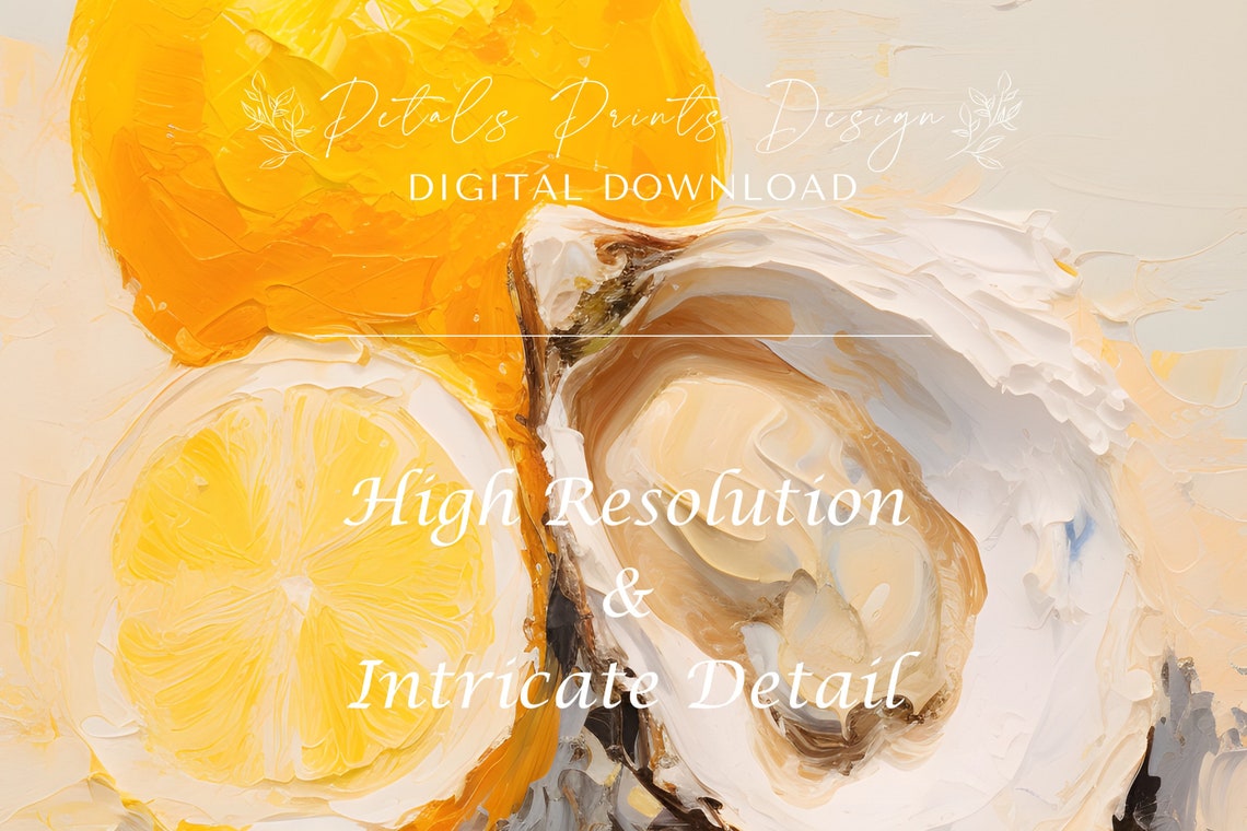 Oyster Lemon Still Life Yellow Citrus Coastal Kitchen Art Poster - Image 3