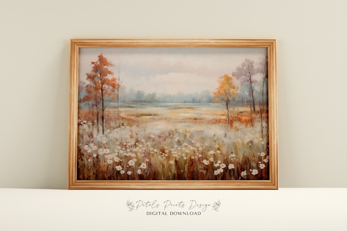 Vintage Autumn Landscape Painting, Rustic Fall Decor Art Print