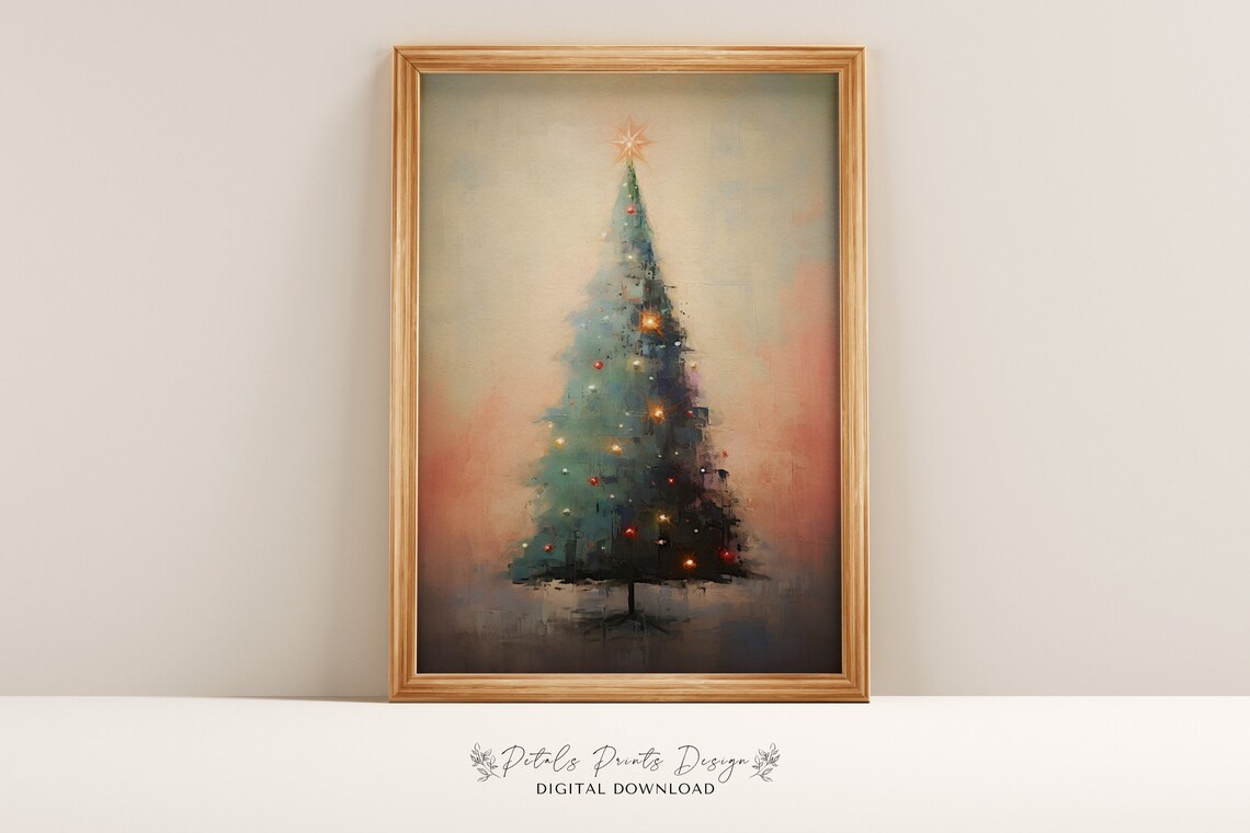 Christmas Trees Rustic Vintage Holiday Art Print