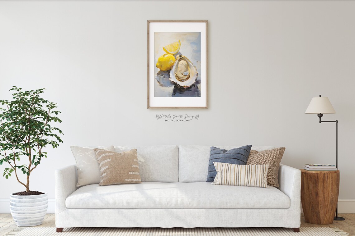Oyster and Lemon Still Life Coastal Kitchen Oil Painting Poster - Image 2