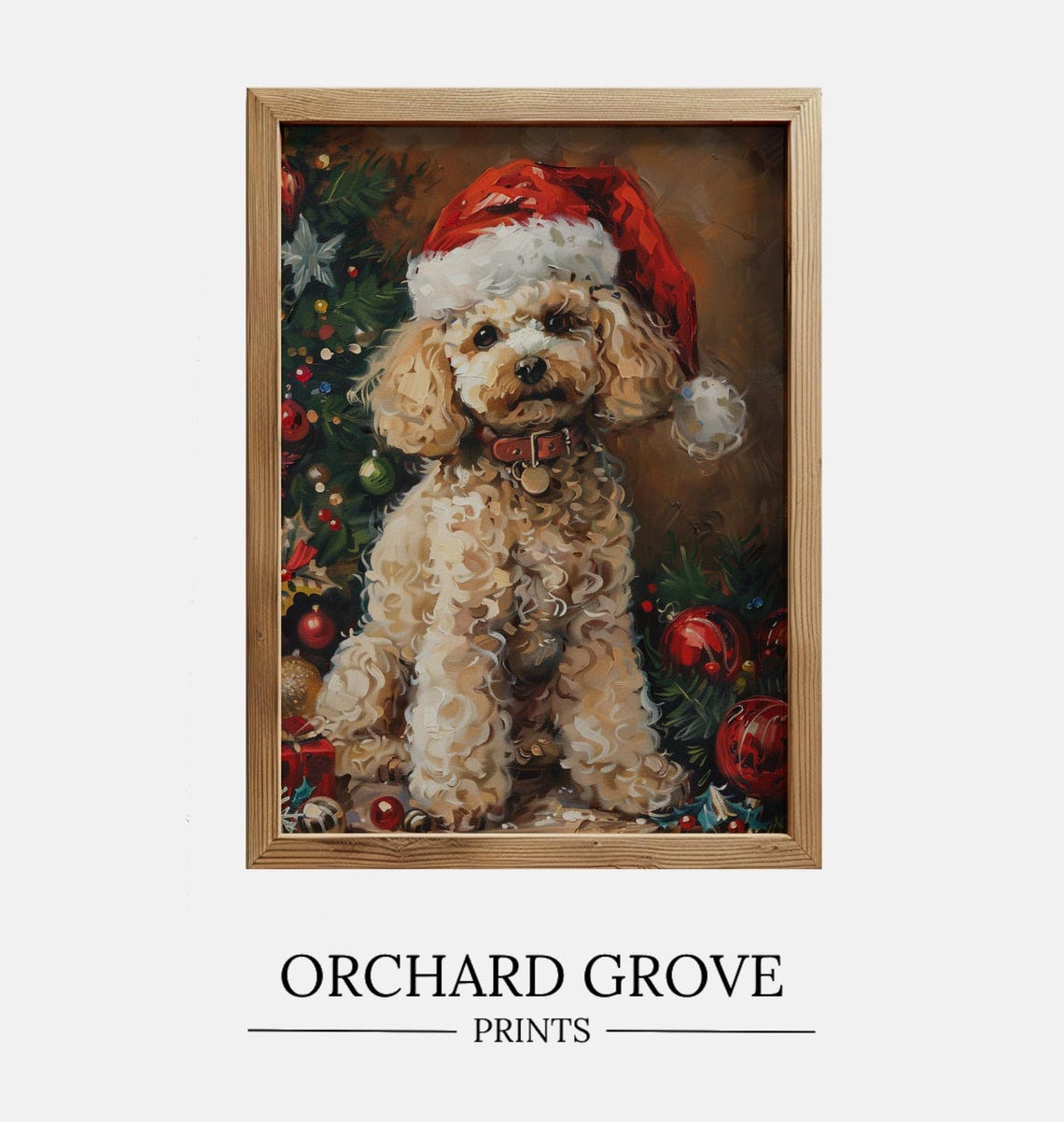 Christmas Dog Wall Art Print Santa Dog Painting Christmas Poodle Christmas Puppy Christmas Holiday Decor Santa Pet 183