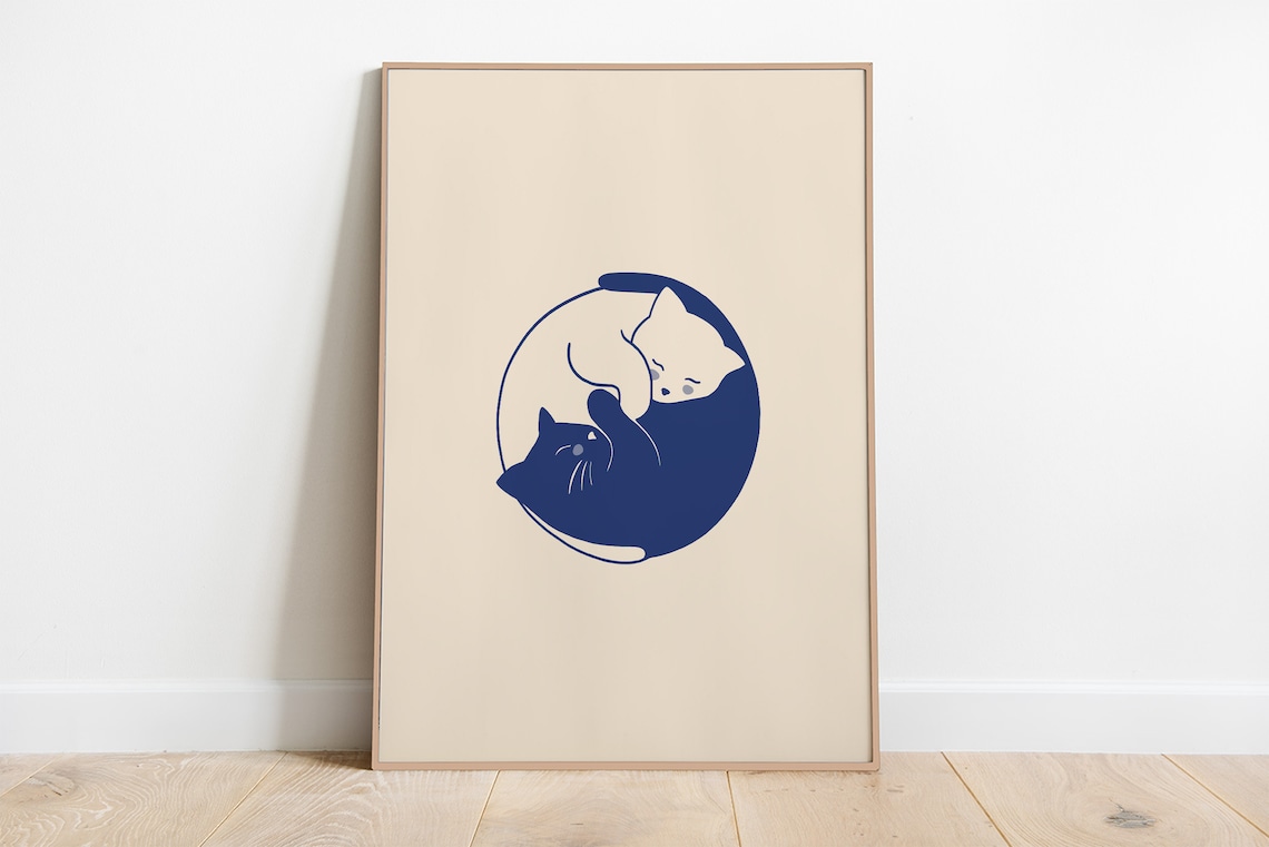 Yin and Yang Cats Minimalist Cat Art Print
