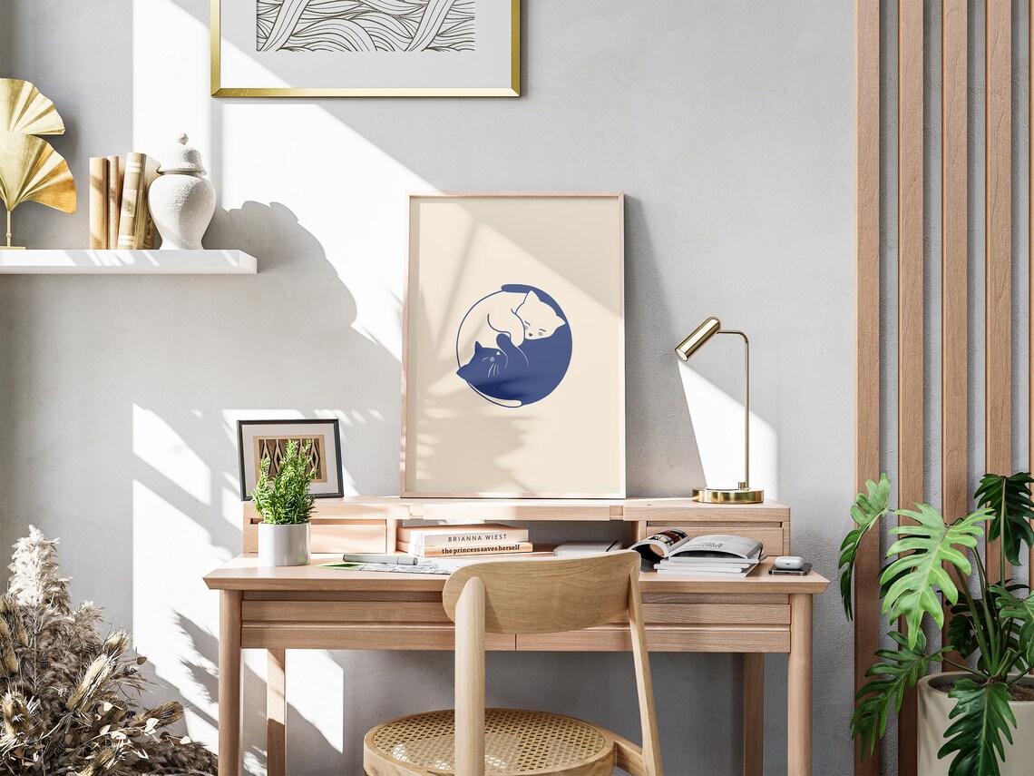Yin and Yang Cats Minimalist Cat Art Print - Image 3