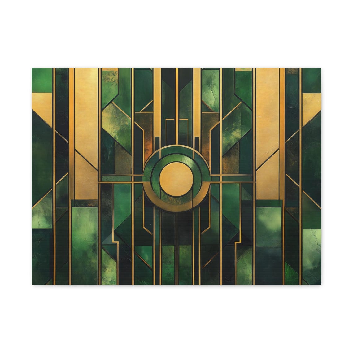 Emerald Green And Gold Geometric Art Deco Sunburst Medallion Print - Image 3