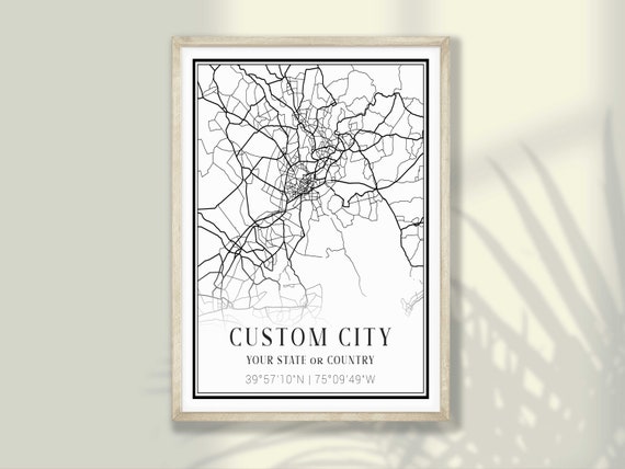 Custom City Map Prints, Personalized Travel Poster