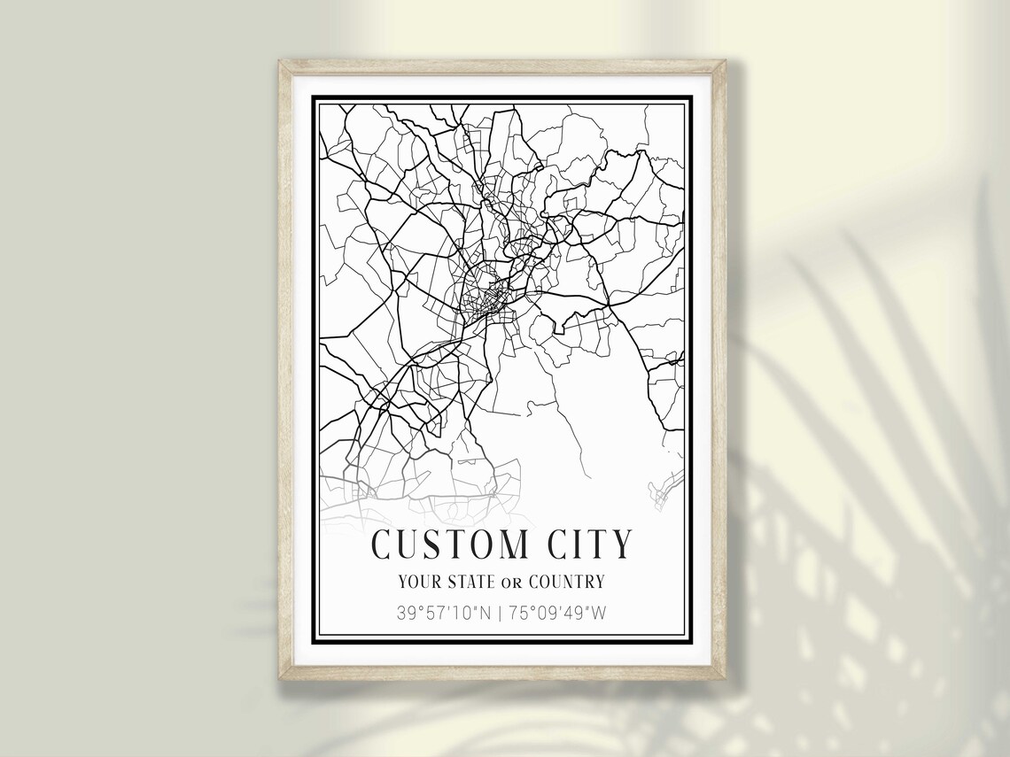 Custom City Map Prints, Personalized Travel Poster