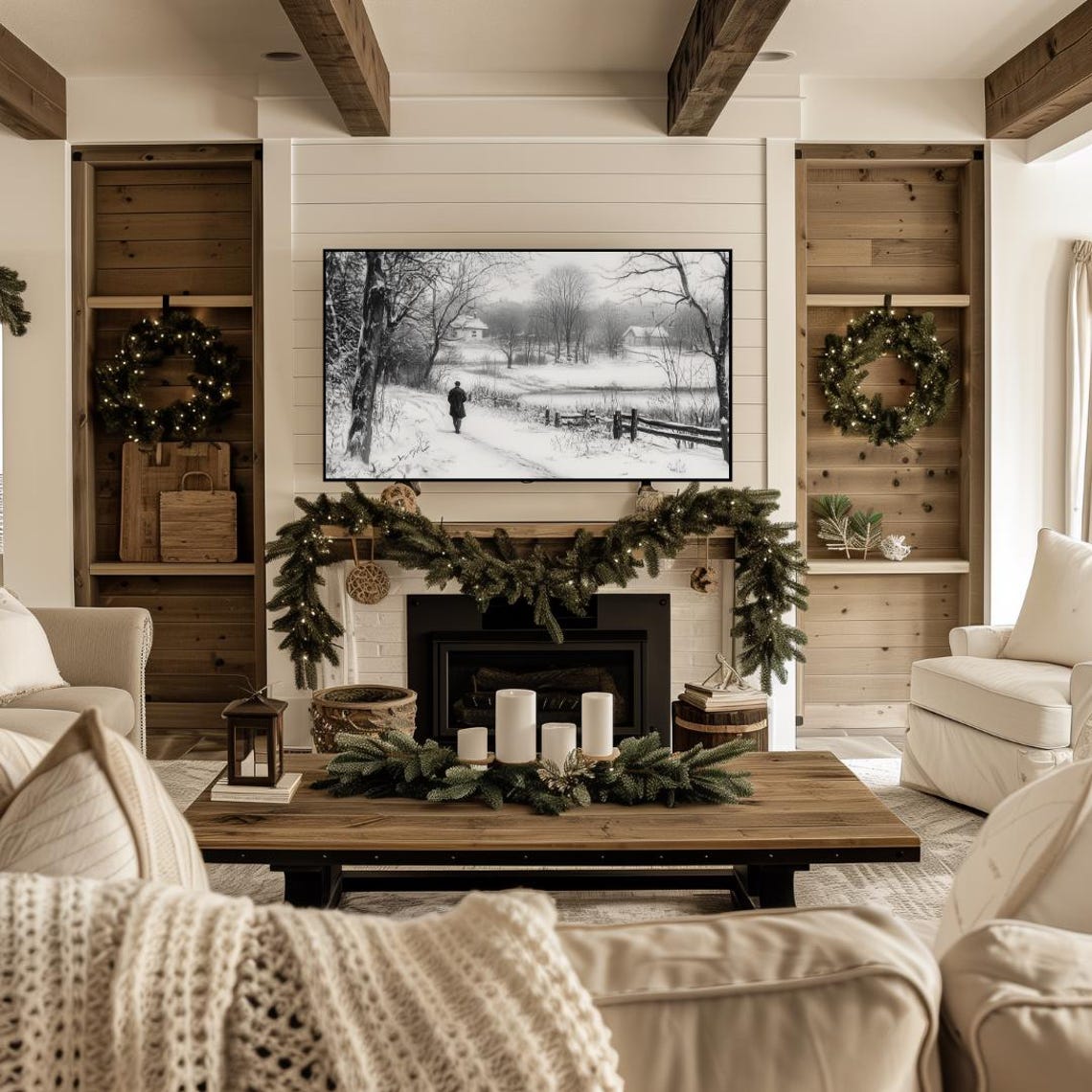 Winter Frame Tv Art Painting Of Winter Forest Lake Landscape Frame Tv Art Farmhouse Winter Landscape Art For Tv Christmas Frame Tv Art - Image 4