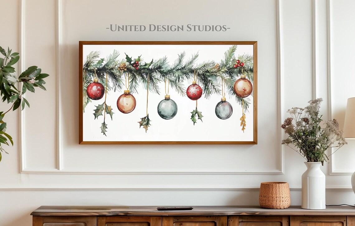 Christmas Ornaments and Garland Holiday Art Print - Image 3