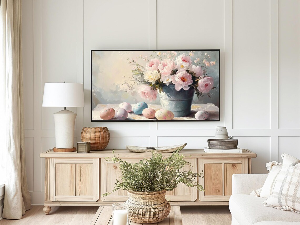 Easter Eggs Flowers, Neutral Farmhouse Easter Art - Image 3