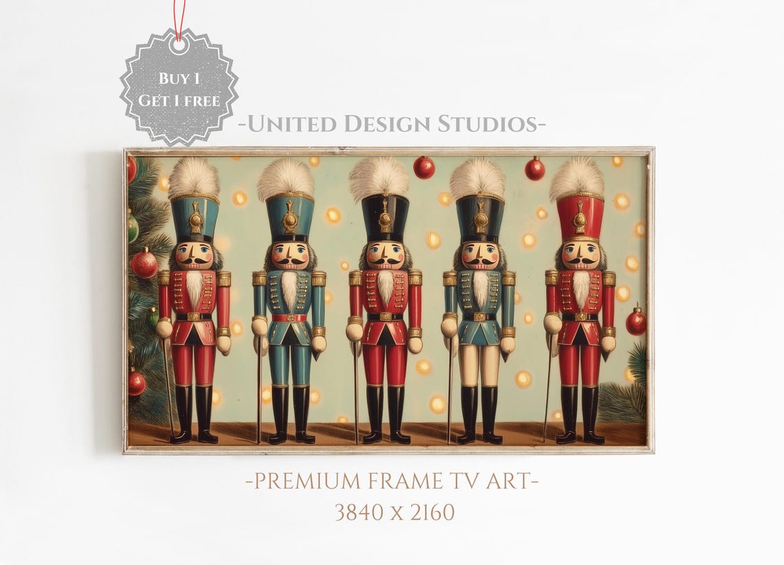 Nutcracker Soldiers Christmas Lights Red Blue Holiday Art Poster