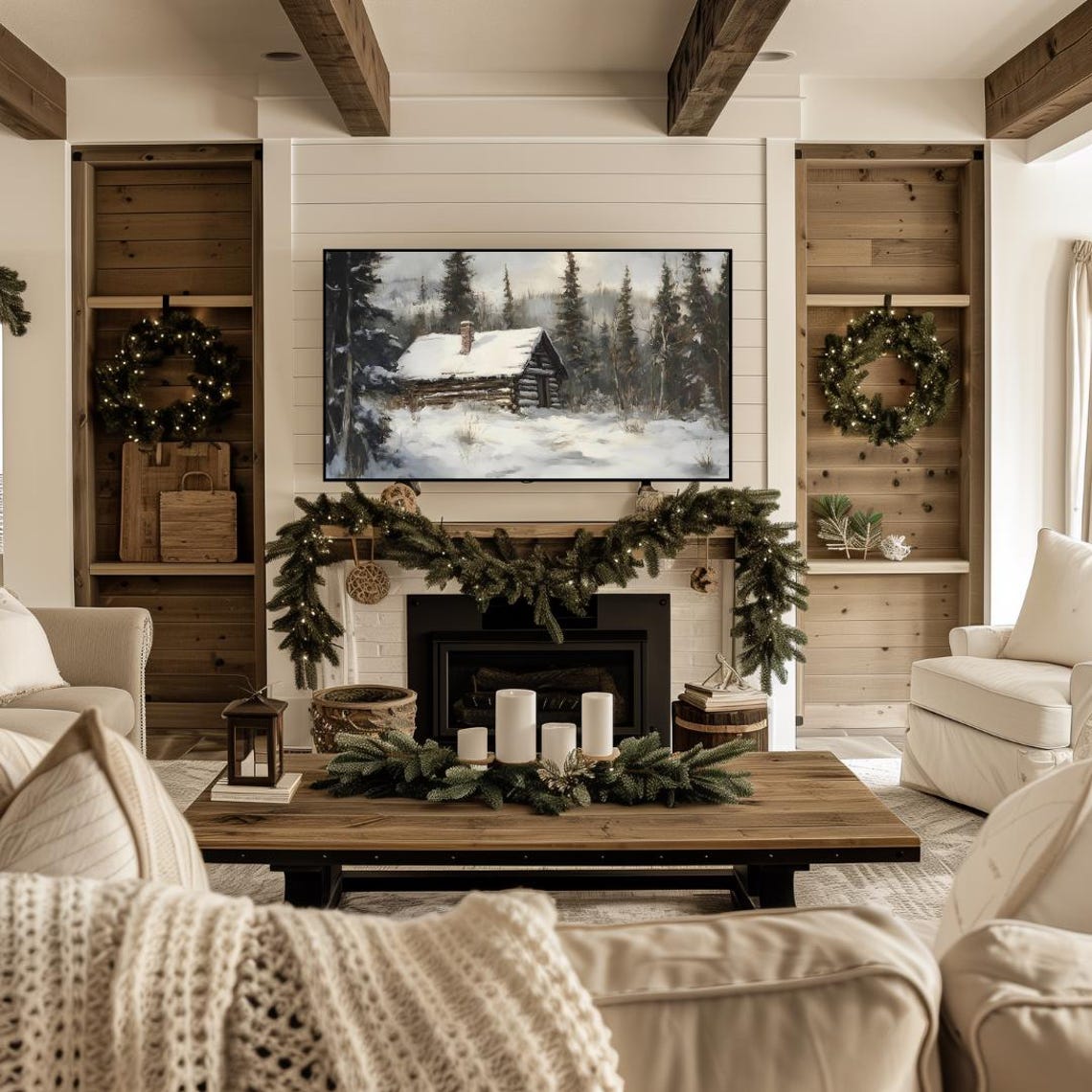 Frame Tv Winter Art Moody Cabin Painting In Winter Snow Forest Frame Tv Art Farmhouse Cottagecore Winter Tv Art Frame Tv Art Christmas - Image 4