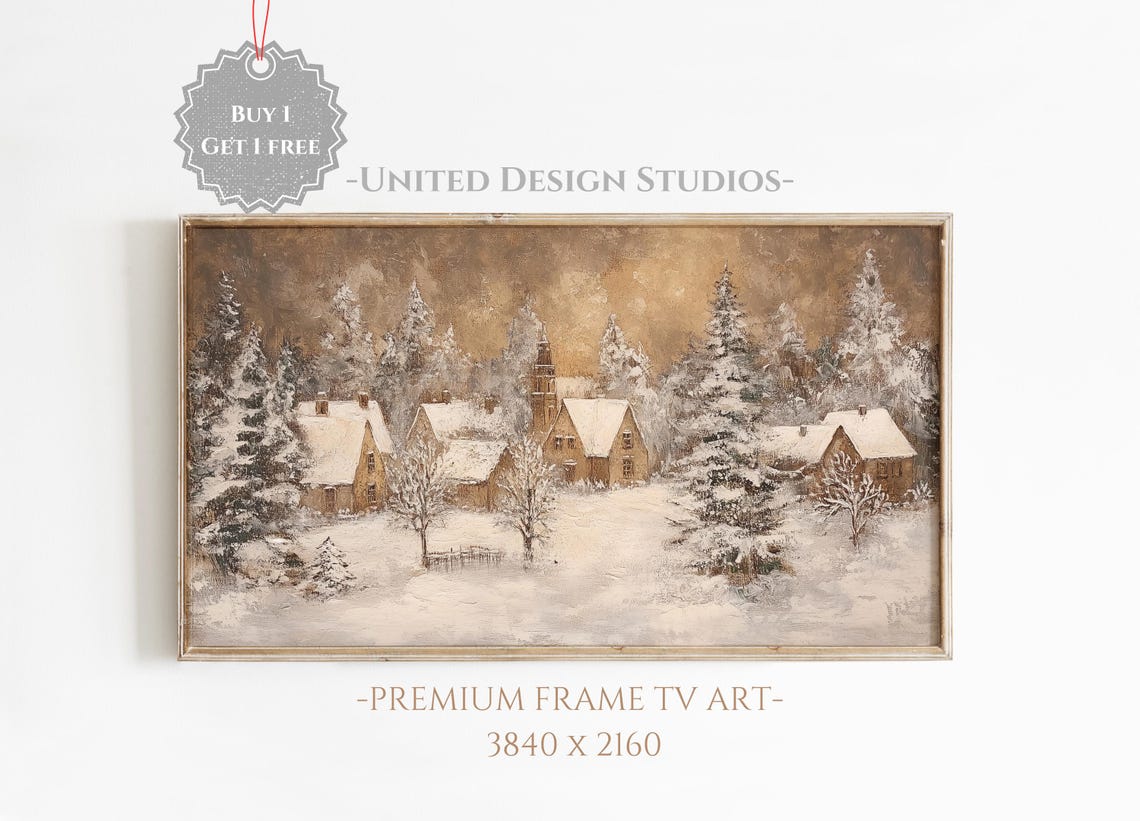 Winter Frame Tv Art Oil Painting Of Winter Christmas Town Frame Tv Art Classic Christmas Village Tv Art Christmas Frame Tv Art