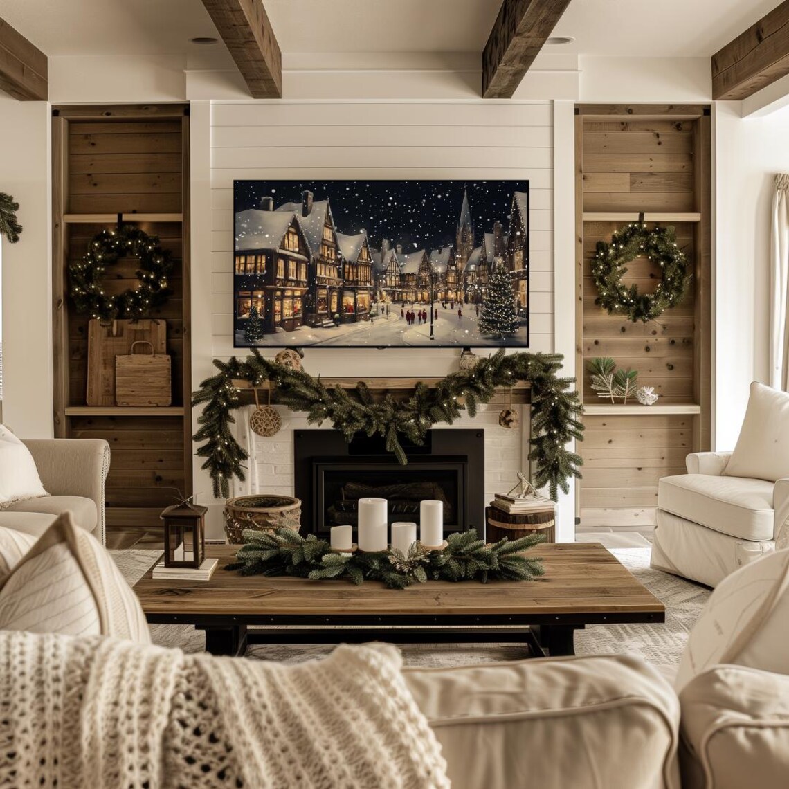 Christmas Winter Village Night Art Print - Image 4